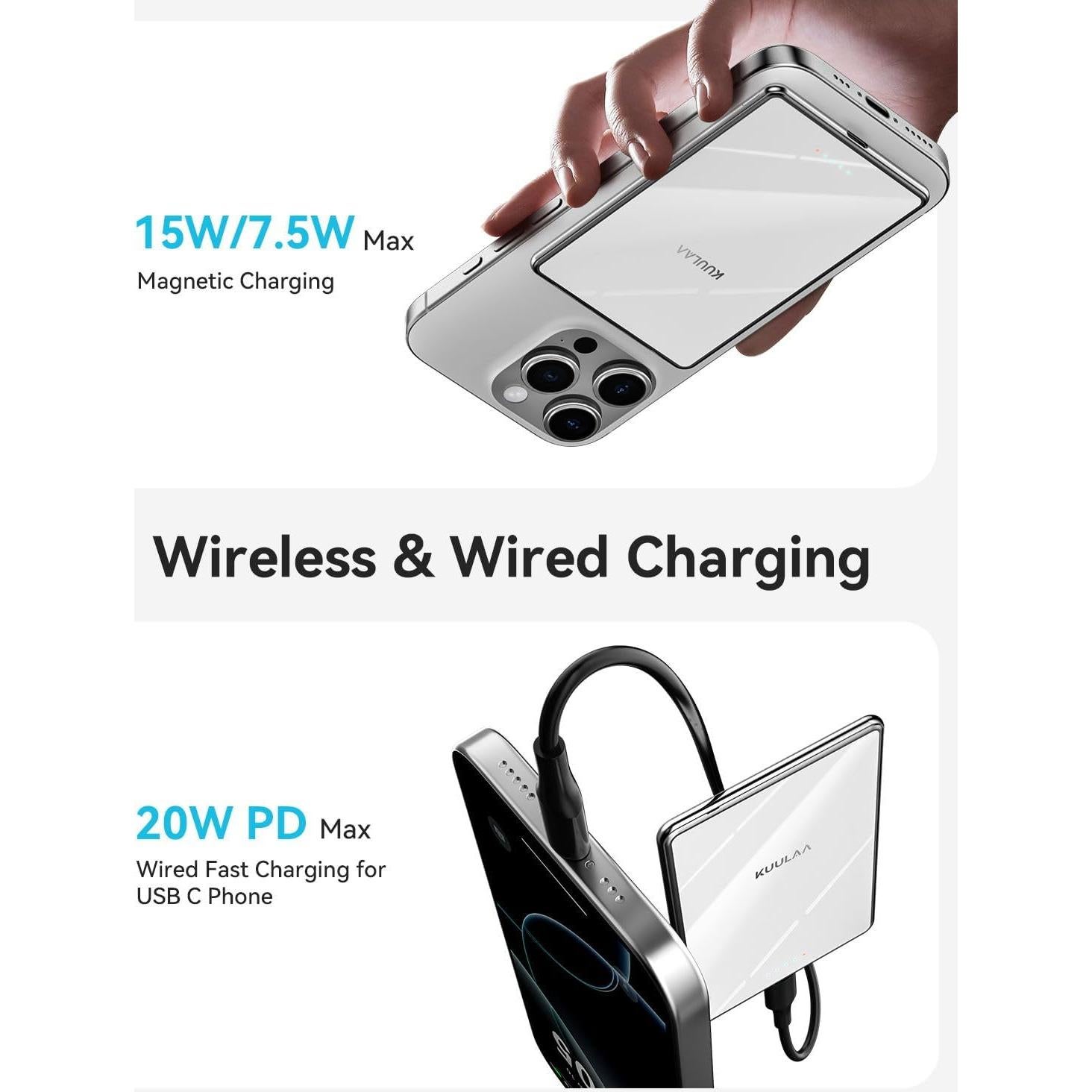 Batería Portátil MagSafe Kuulaa 5000mAh Carga Rápida USB-C