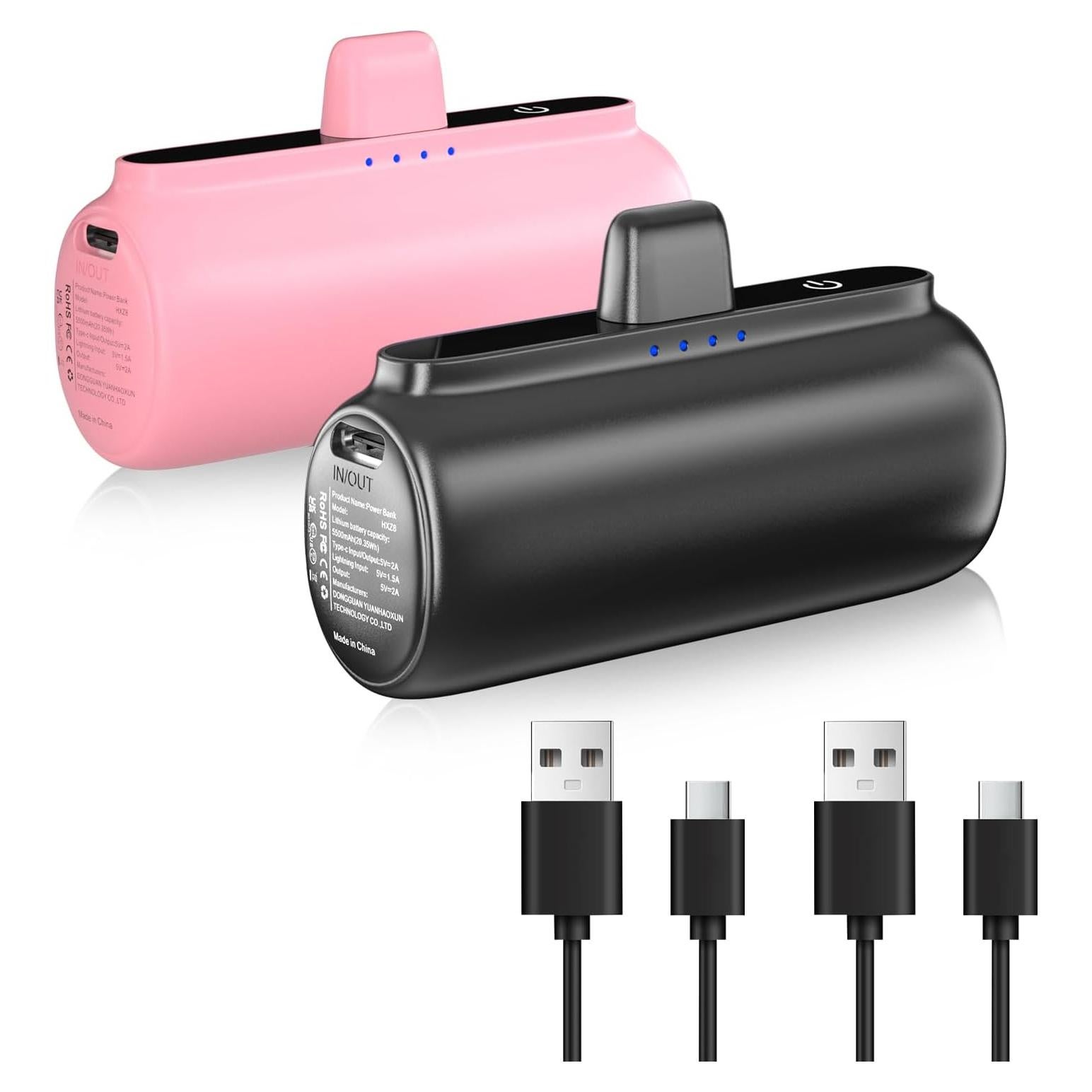 Cargador Portátil 5500mAh para iPhone - Negro y Rosa