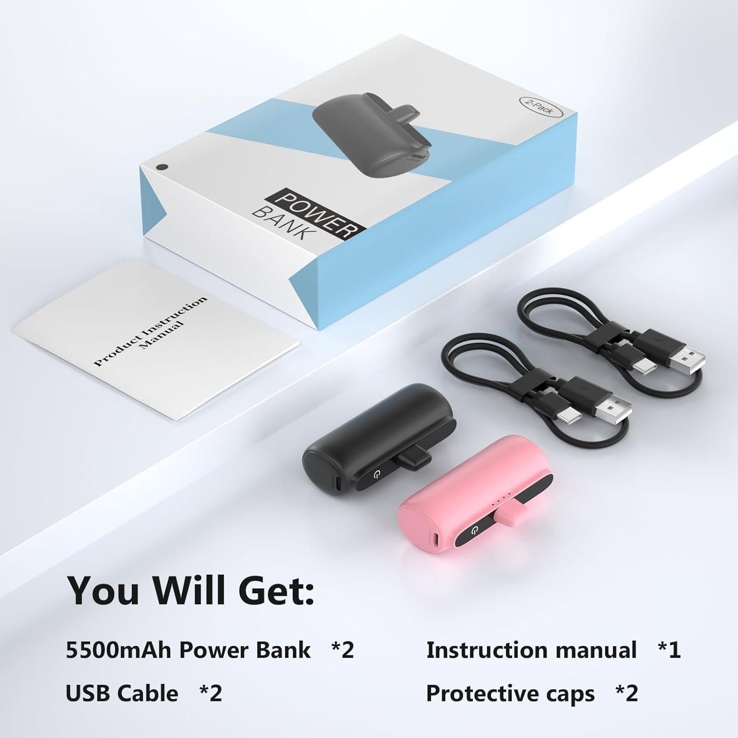 Cargador Portátil 5500mAh para iPhone - Negro y Rosa