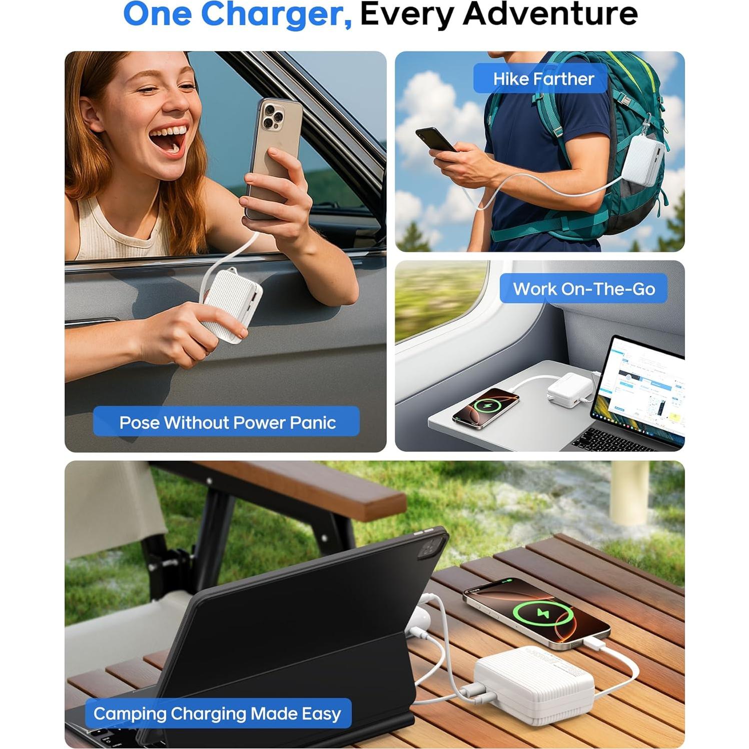 Cargador Portátil YKZ 10000mAh con Cable USB-C Retráctil