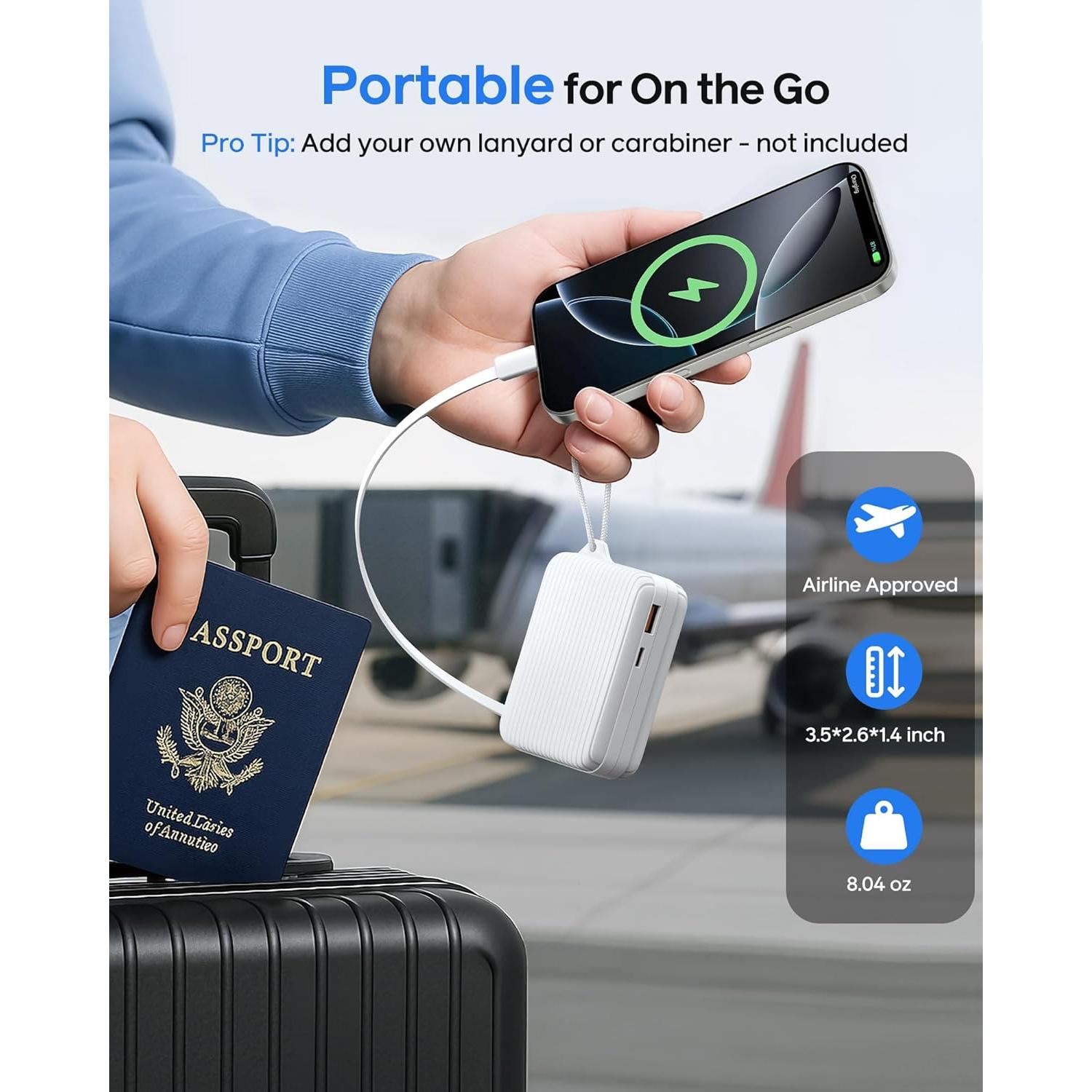 Cargador Portátil YKZ 10000mAh con Cable USB-C Retráctil