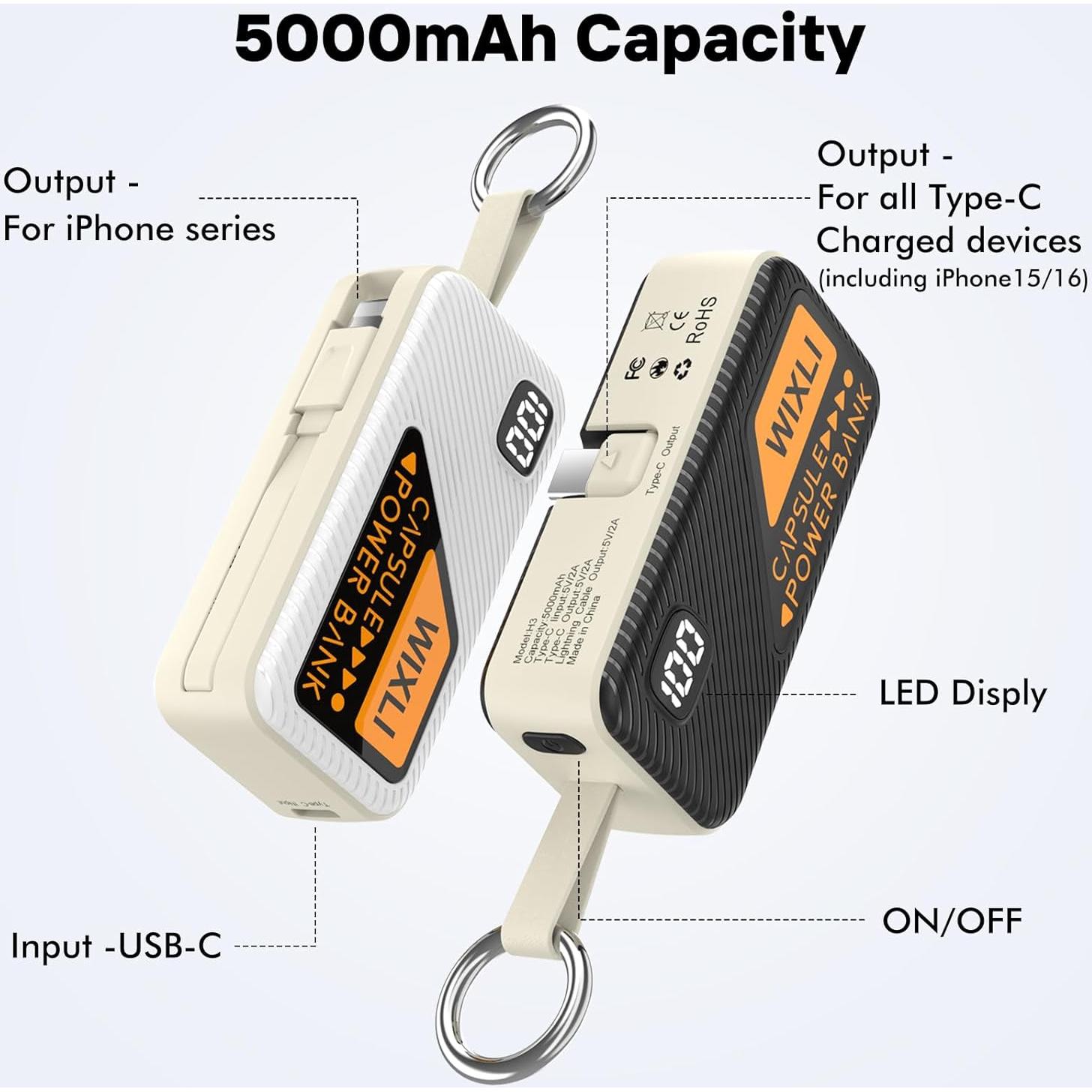 Cargador Portátil WIXLI H3 5000mAh USB-C para iPhone 15/16