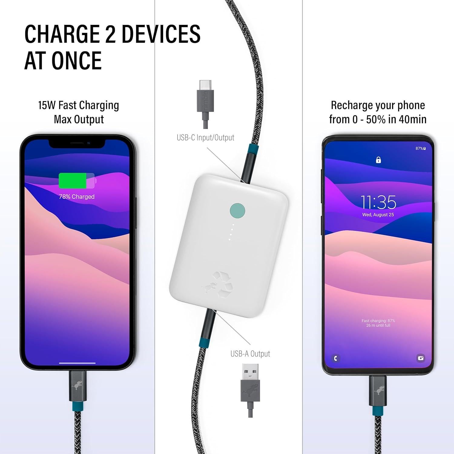 Cargador Portátil Nimble 5200mAh Carga Rápida USB-C y A