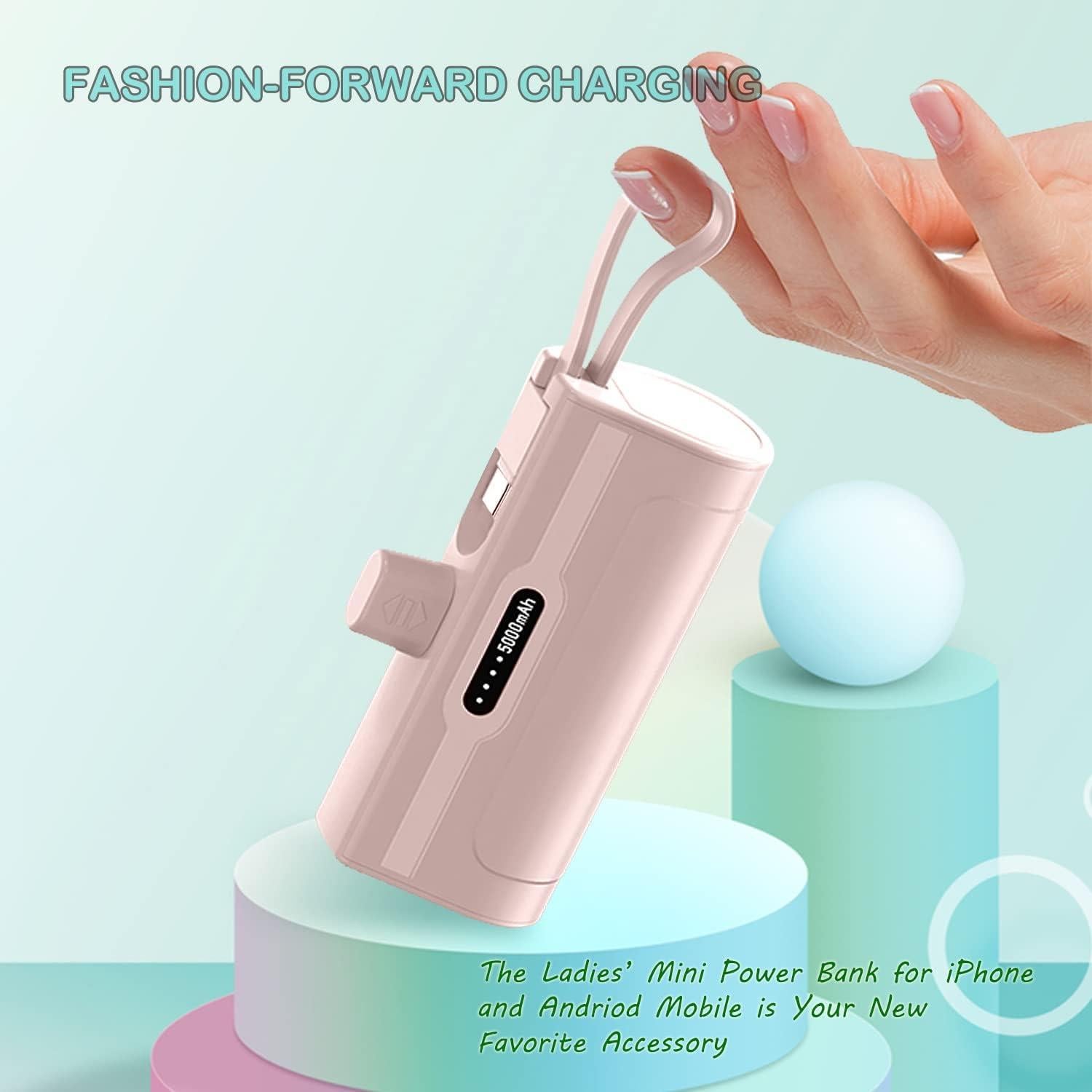 Cargador Portátil Power Bank 4800mAh Rosa para iPhone y USB-C