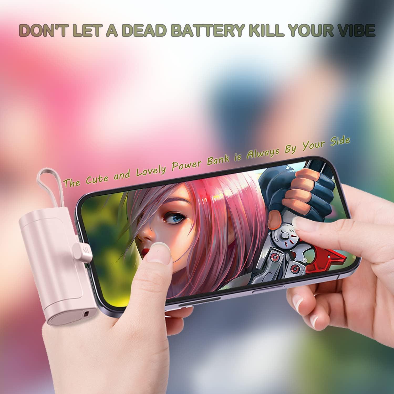 Cargador Portátil Power Bank 4800mAh Rosa para iPhone y USB-C