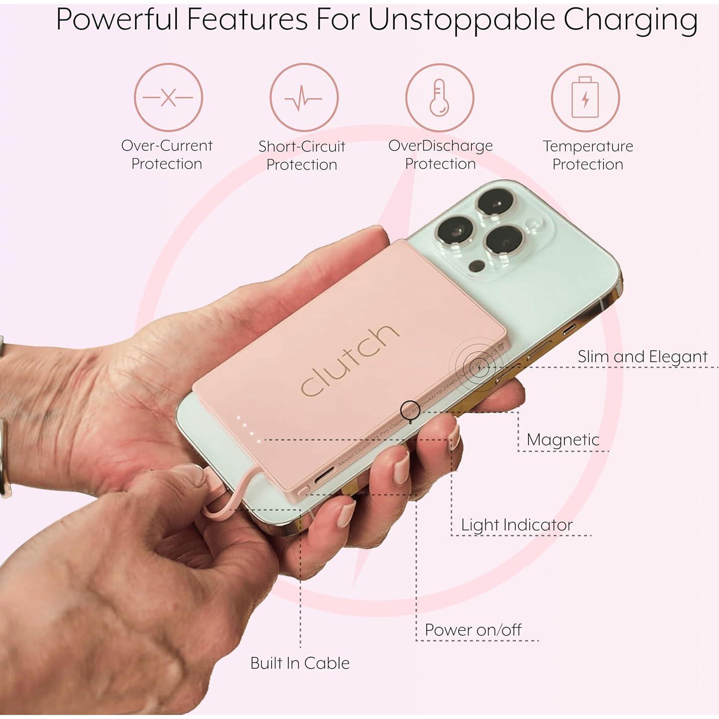 Cargador Portátil Clutch Pro Rosa 5000mAh Magnético USB