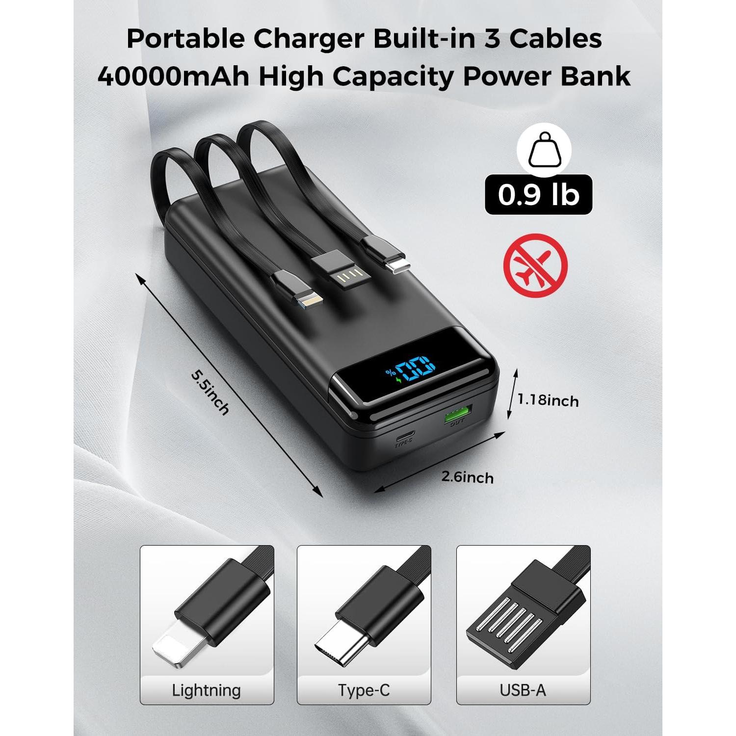 Cargador Portátil 40000mAh Nacete con Carga Rápida PD 22.5W