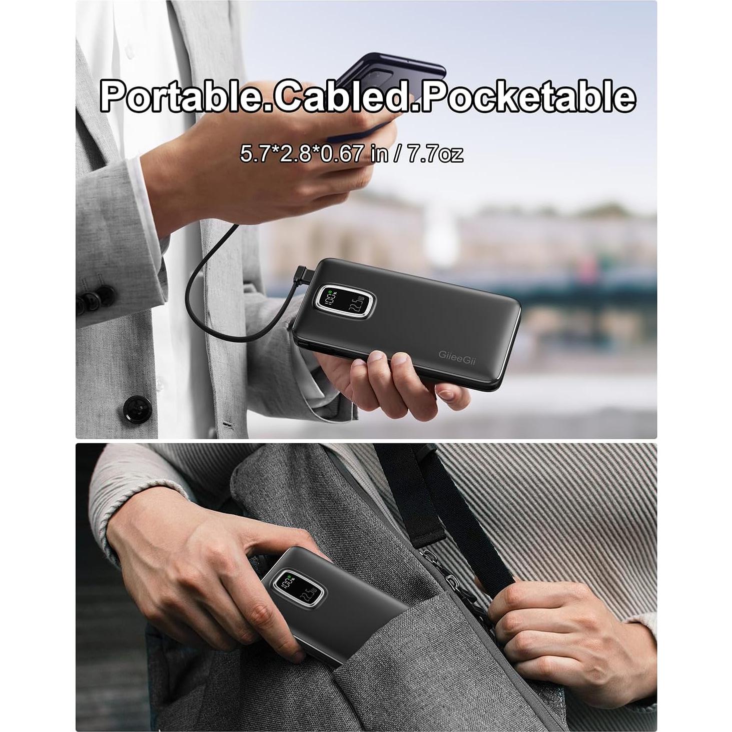 Cargador Portátil GiieeGii 10000mAh 22.5W Rápido USB-C iOS