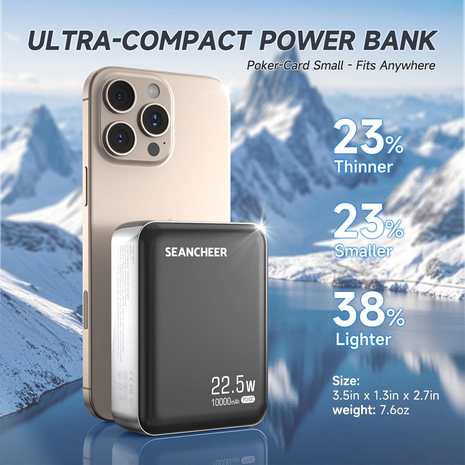 Banco de Poder SEANCHEER 10000mAh Carga Rápida USB-C 22.5W