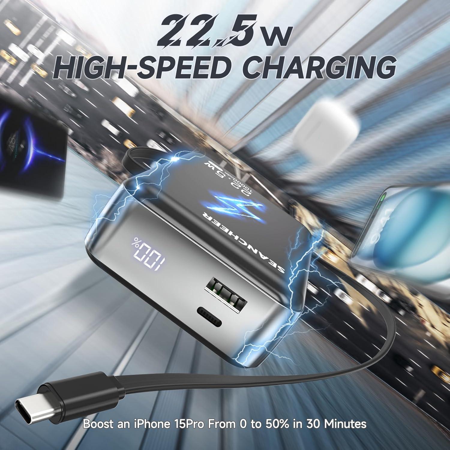 Banco de Poder SEANCHEER 10000mAh Carga Rápida USB-C 22.5W