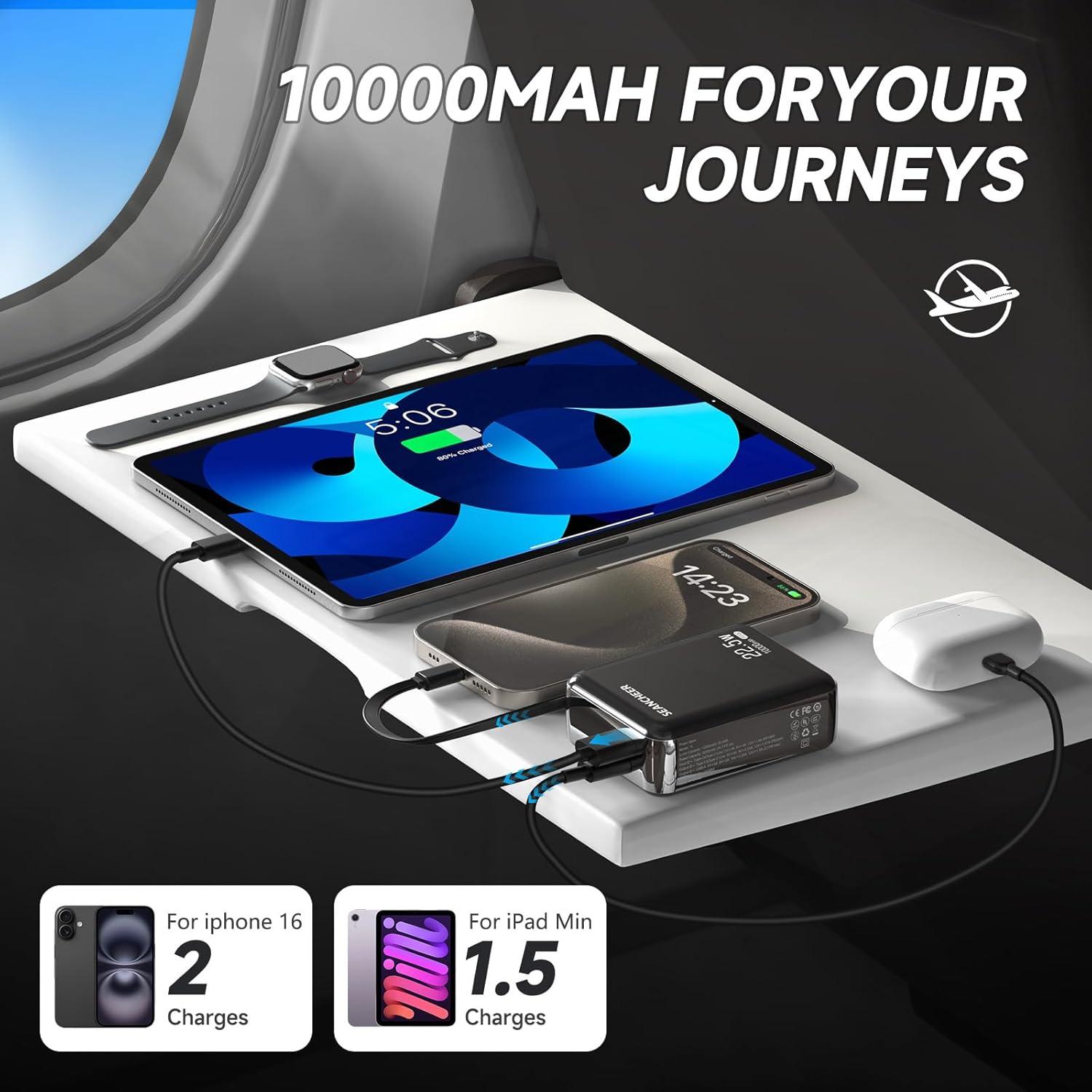 Banco de Poder SEANCHEER 10000mAh Carga Rápida USB-C 22.5W