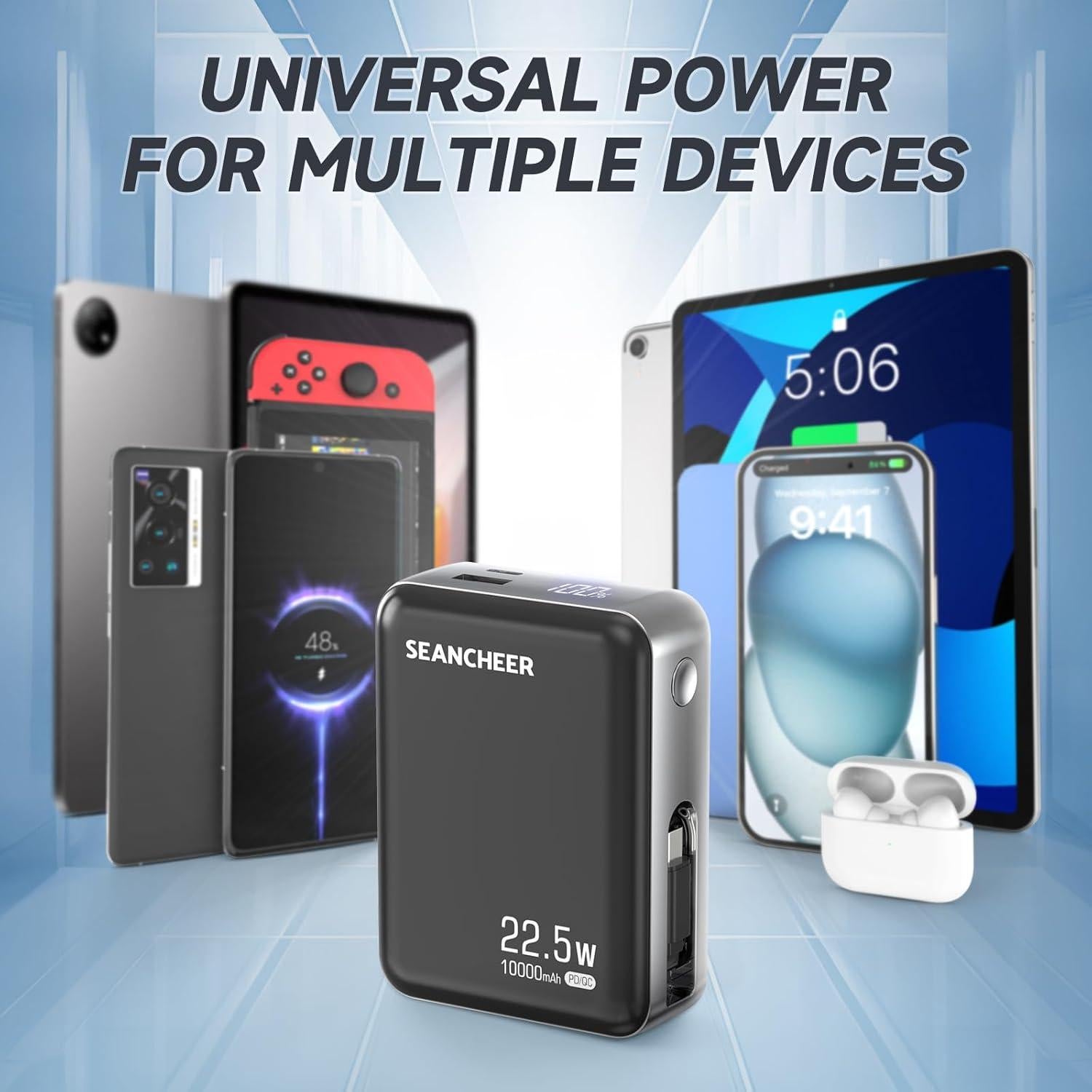 Banco de Poder SEANCHEER 10000mAh Carga Rápida USB-C 22.5W