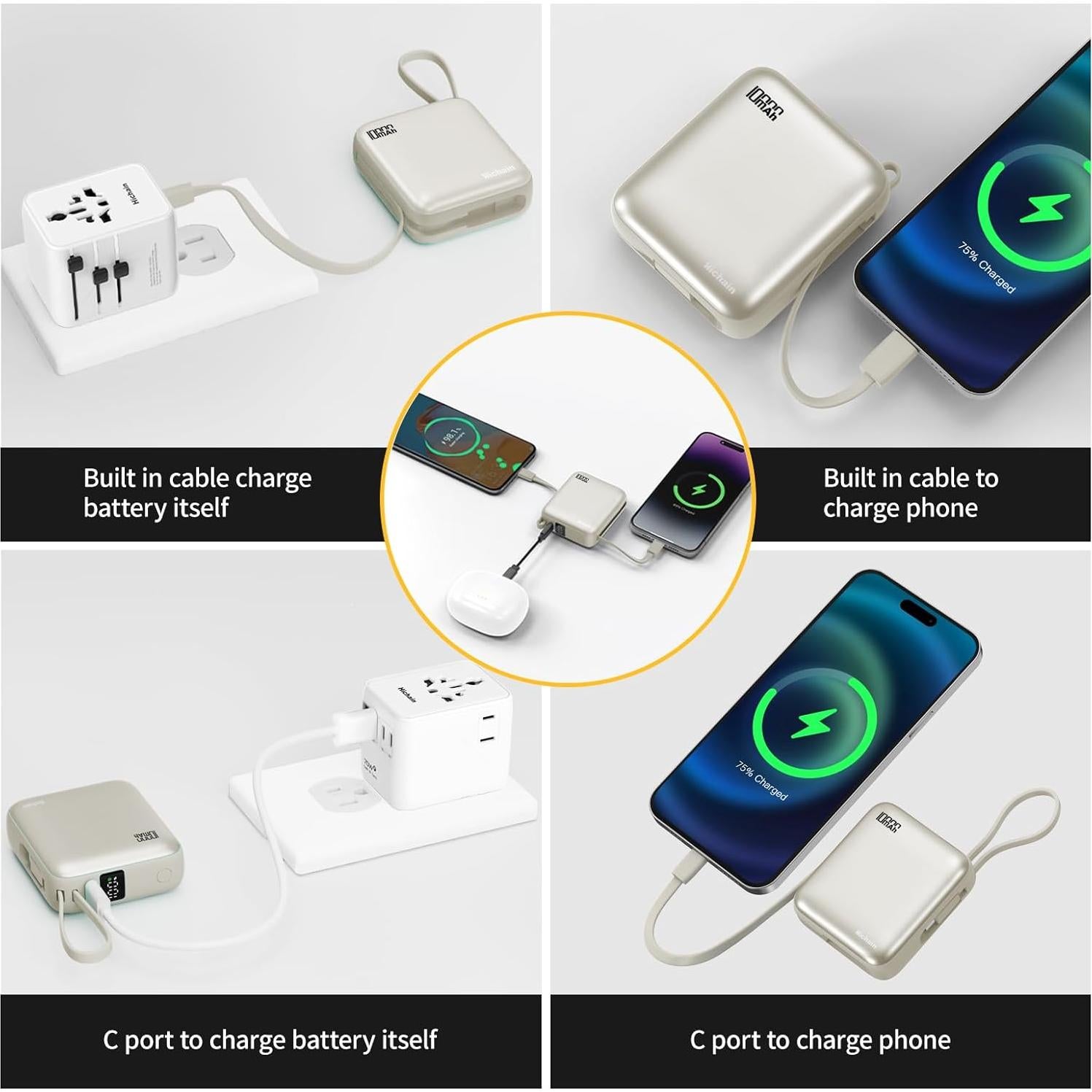 Cargador Portátil Hichain 10000mAh 22.5W USB-C Oro