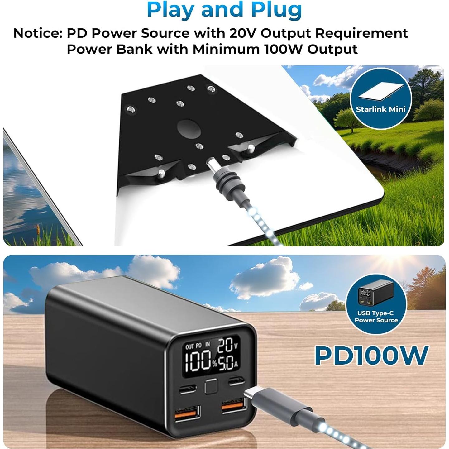 Cable de Alimentación USB-C a DC Mini Starlink 3M RONGWEIDA