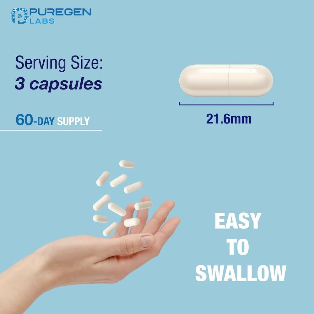 Taurato de Magnesio Puregen Labs 1500mg 180 Cápsulas Vegetales