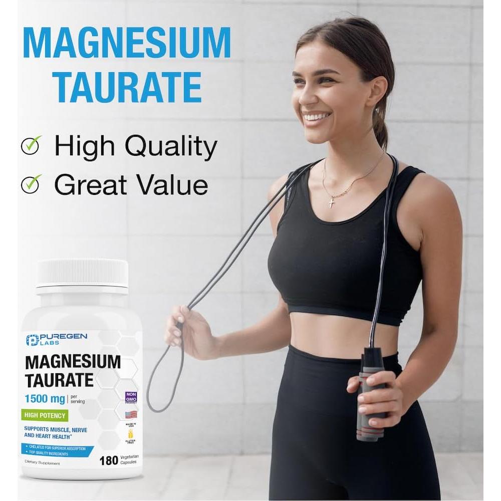 Taurato de Magnesio Puregen Labs 1500mg 180 Cápsulas Vegetales