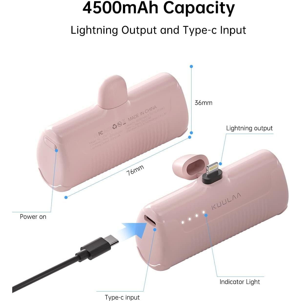 Cargador Portátil Kuulaa 4500mAh Rosa para iPhone