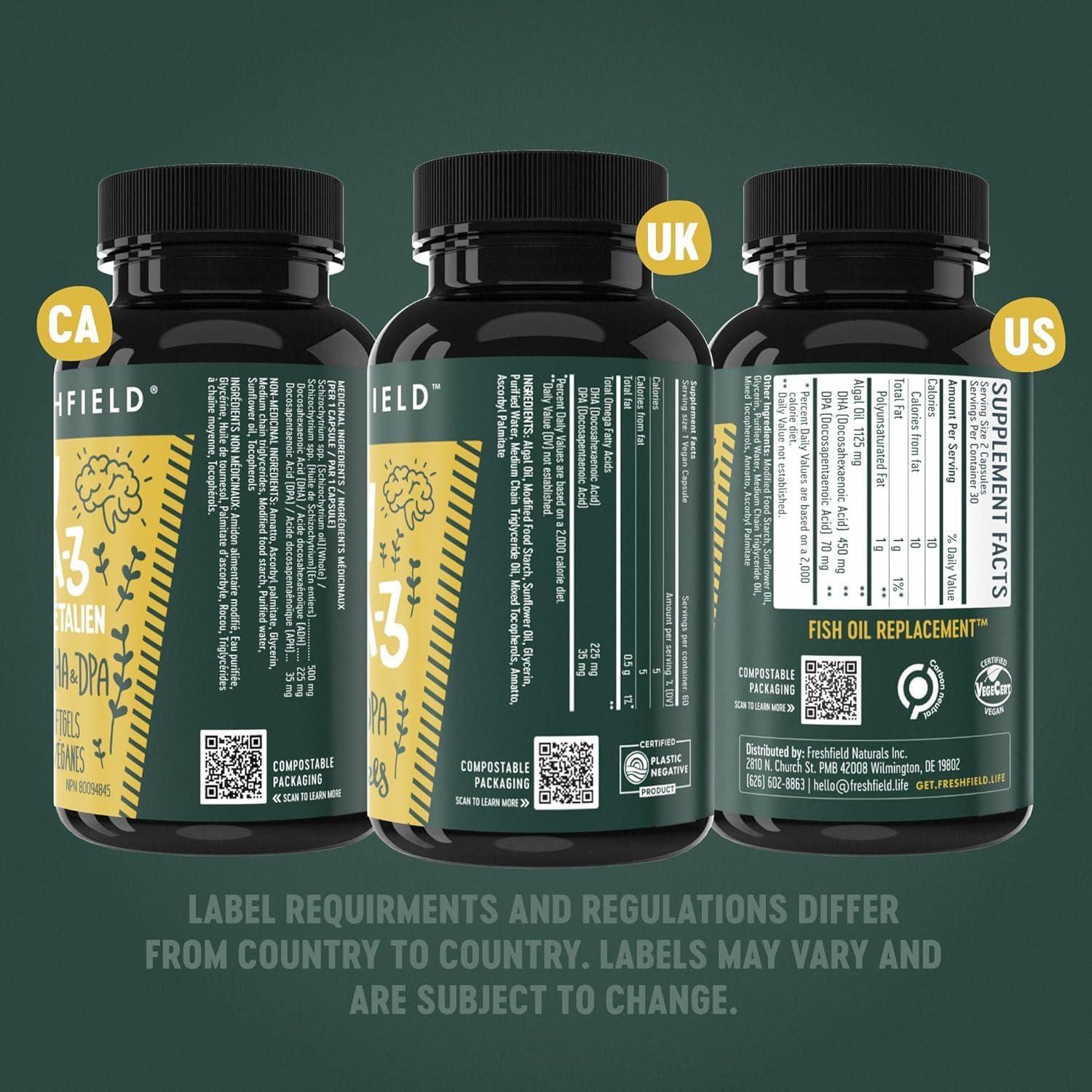 Omega 3 DHA Vegano Freshfield 180 Cápsulas Sin Carragenina