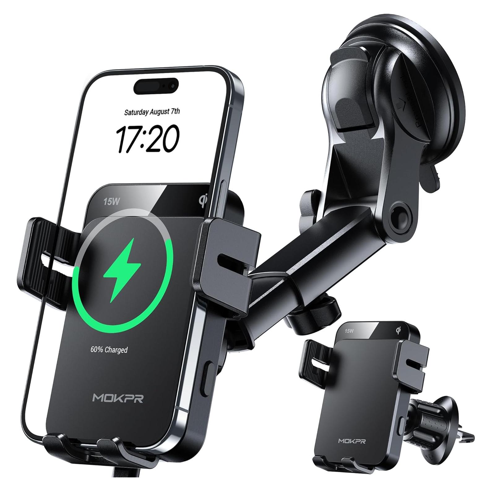Cargador Inalámbrico para Auto MOKPR 15W con Sujeción Automática