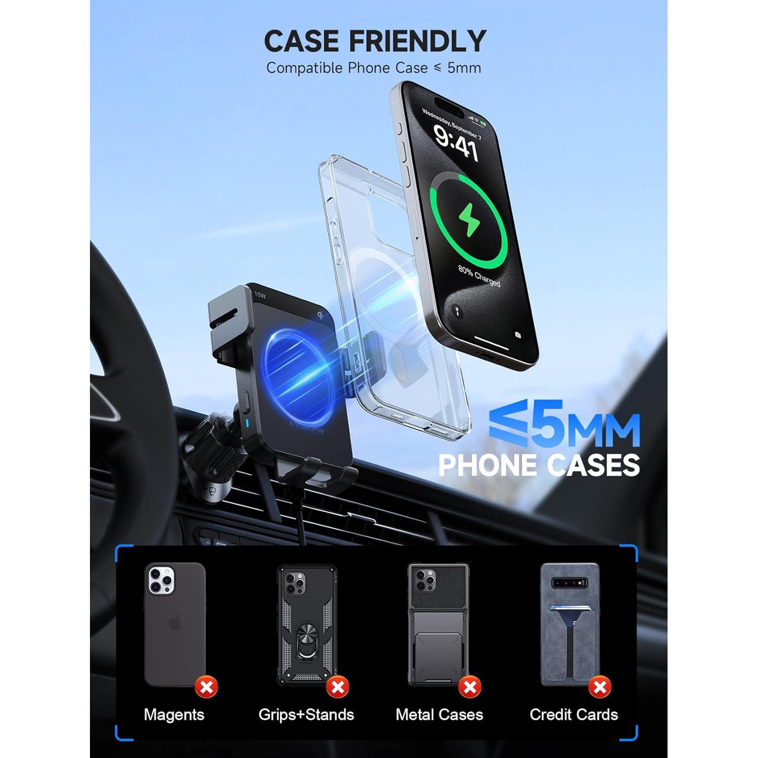 Cargador Inalámbrico para Auto MOKPR 15W con Sujeción Automática