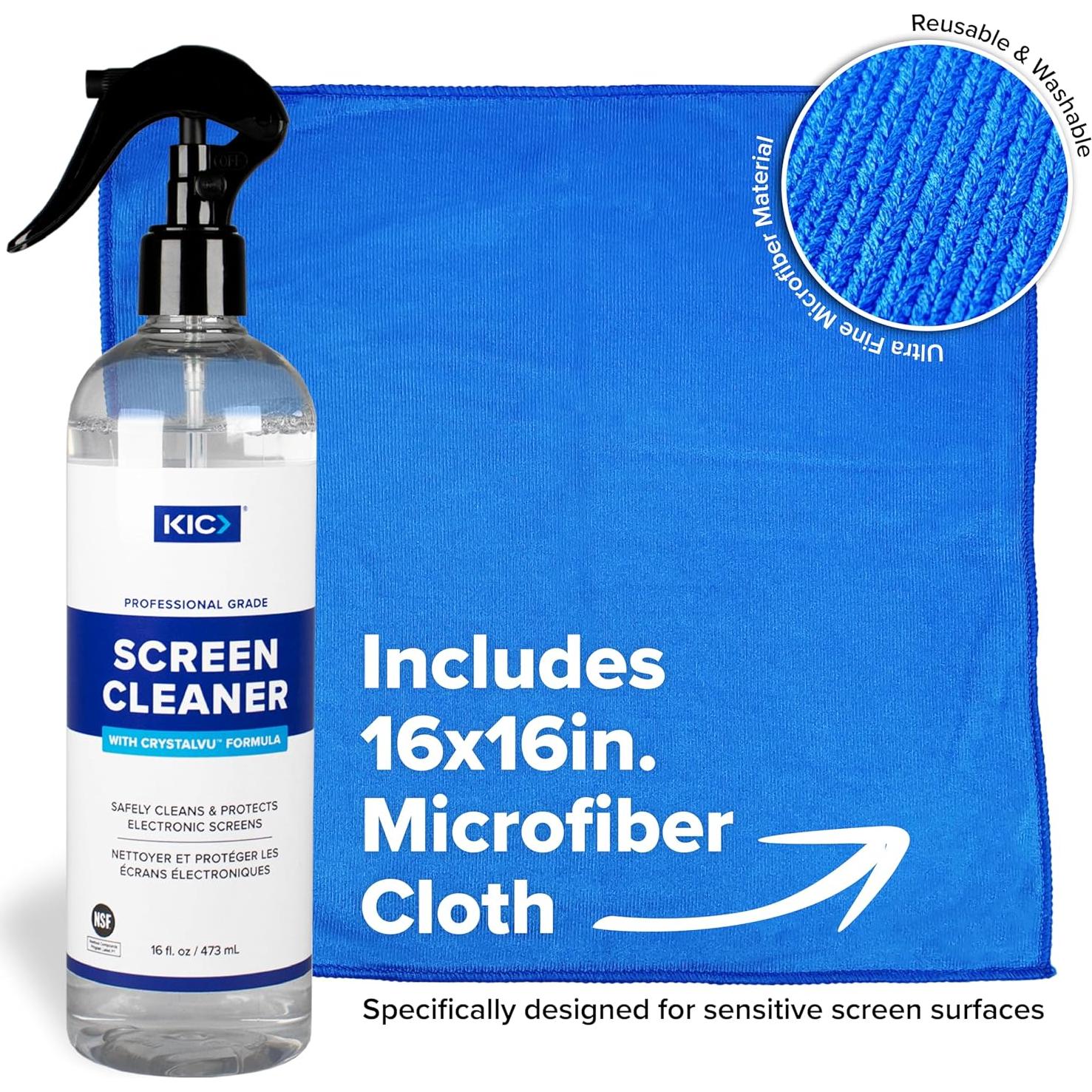 Limpiador de Pantallas KICTeam 473mL con Paño Microfibra 40x40cm