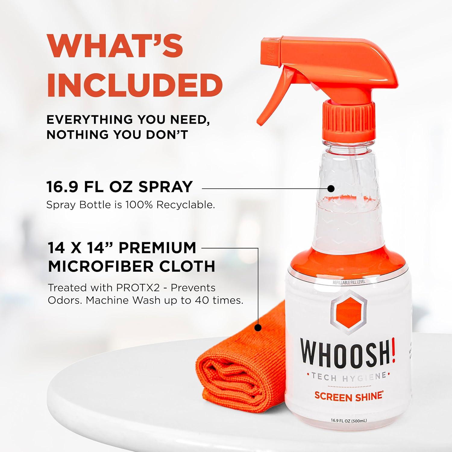 Limpiador de Pantallas WHOOSH! Pro 500 ml con Paño Microfibra