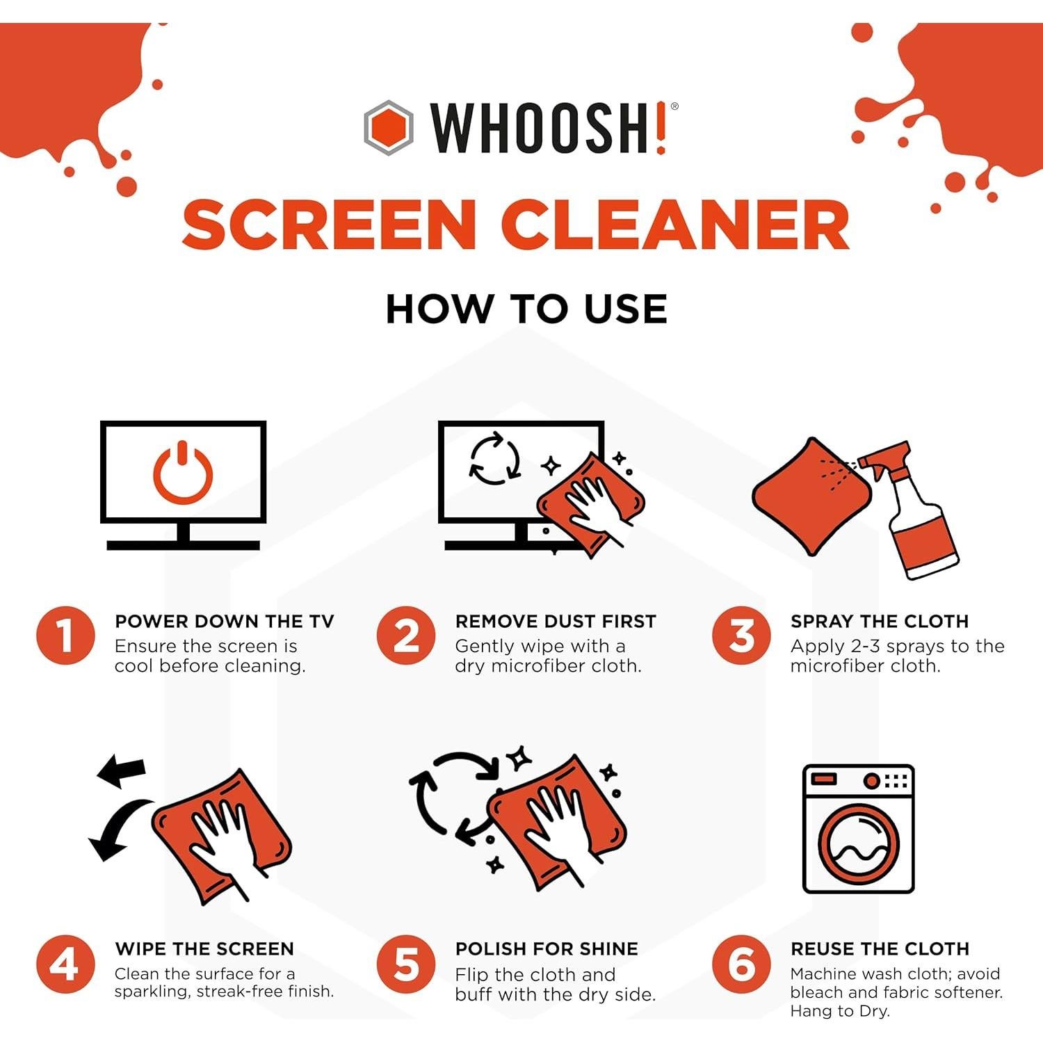 Limpiador de Pantallas WHOOSH! Pro 500 ml con Paño Microfibra