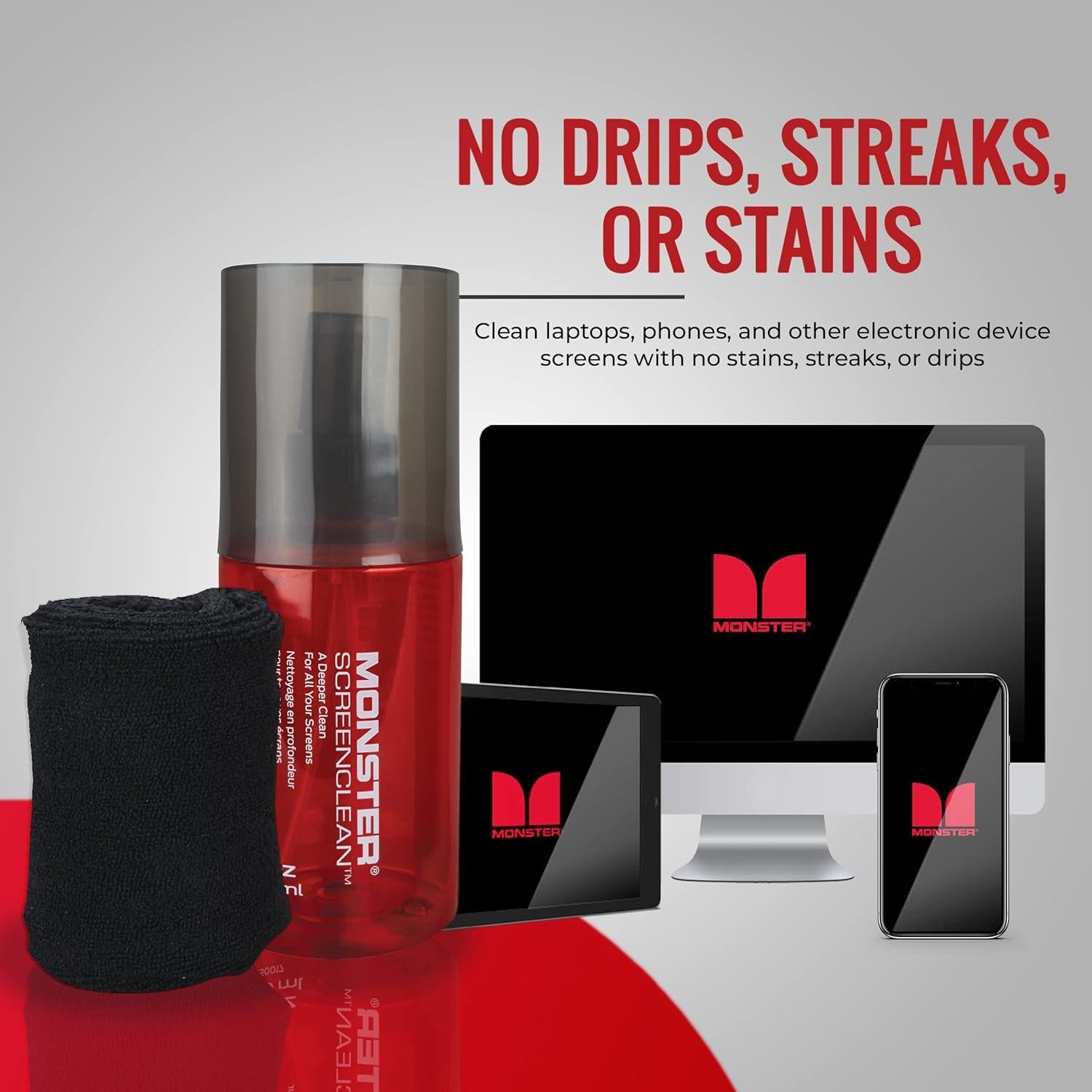 Kit Limpiador de Pantallas Monster 189.94 ml con Paño Microfibra
