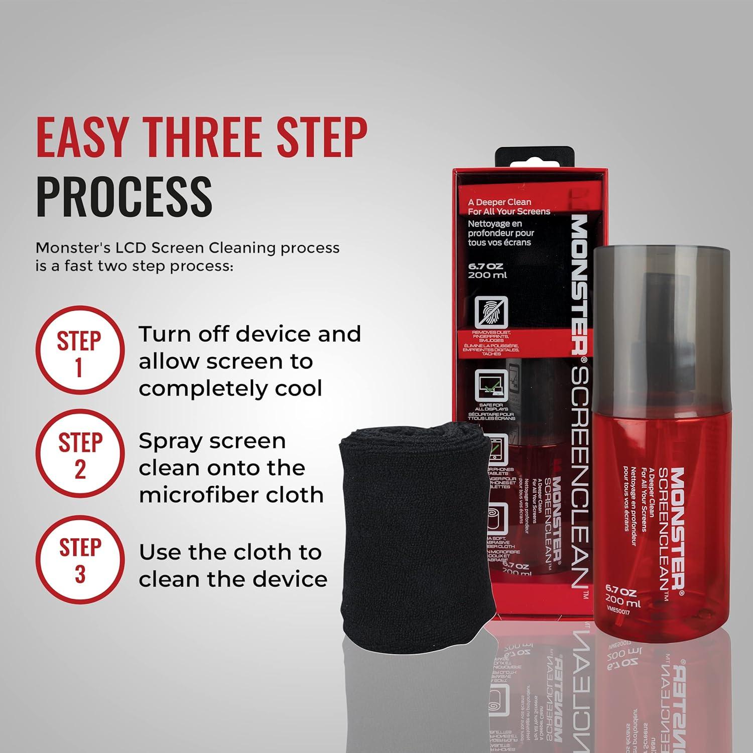 Kit Limpiador de Pantallas Monster 189.94 ml con Paño Microfibra