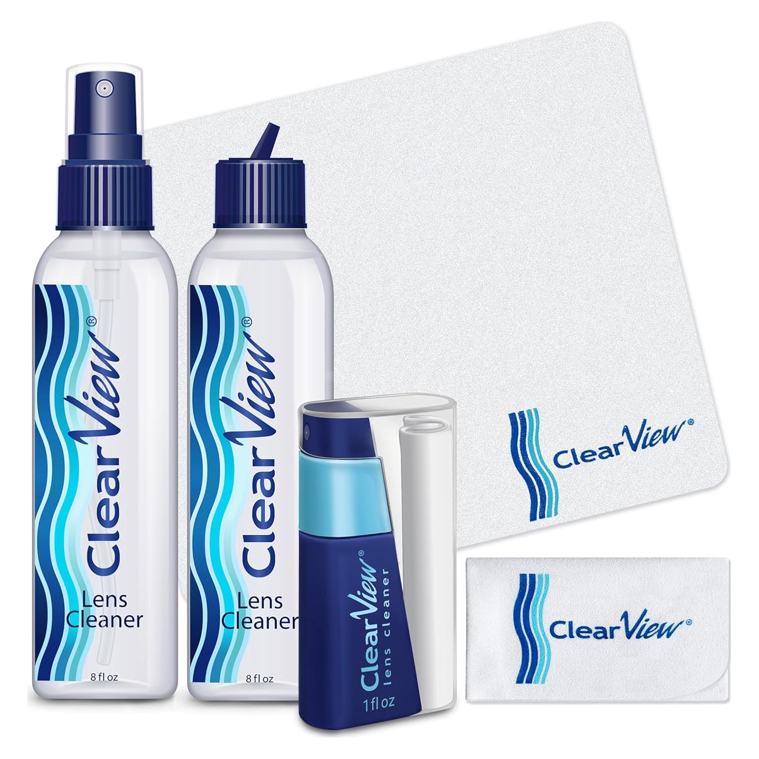 Kit de Limpiador de Lentes Clear View | 2 Botellas 236ml + Spray 30ml