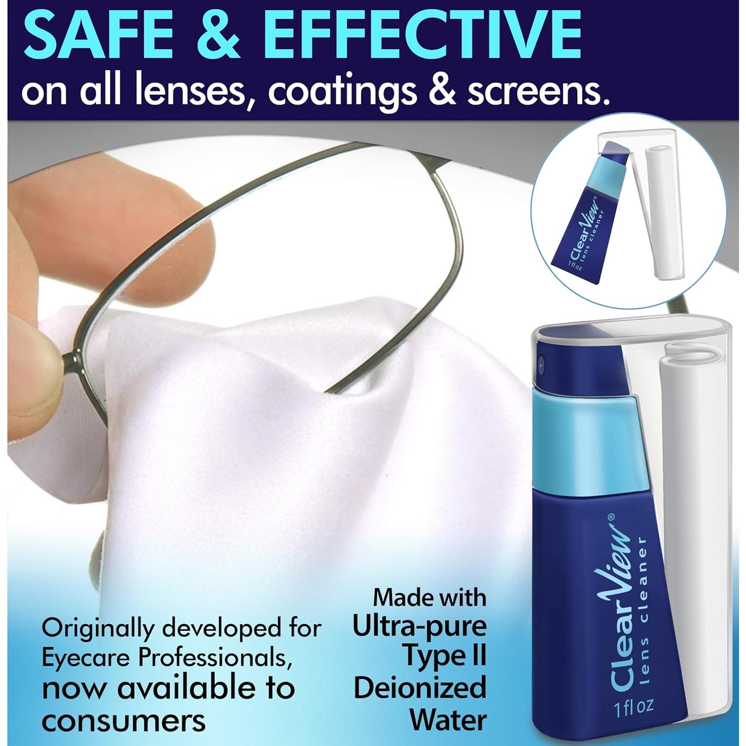 Kit de Limpiador de Lentes Clear View | 2 Botellas 236ml + Spray 30ml