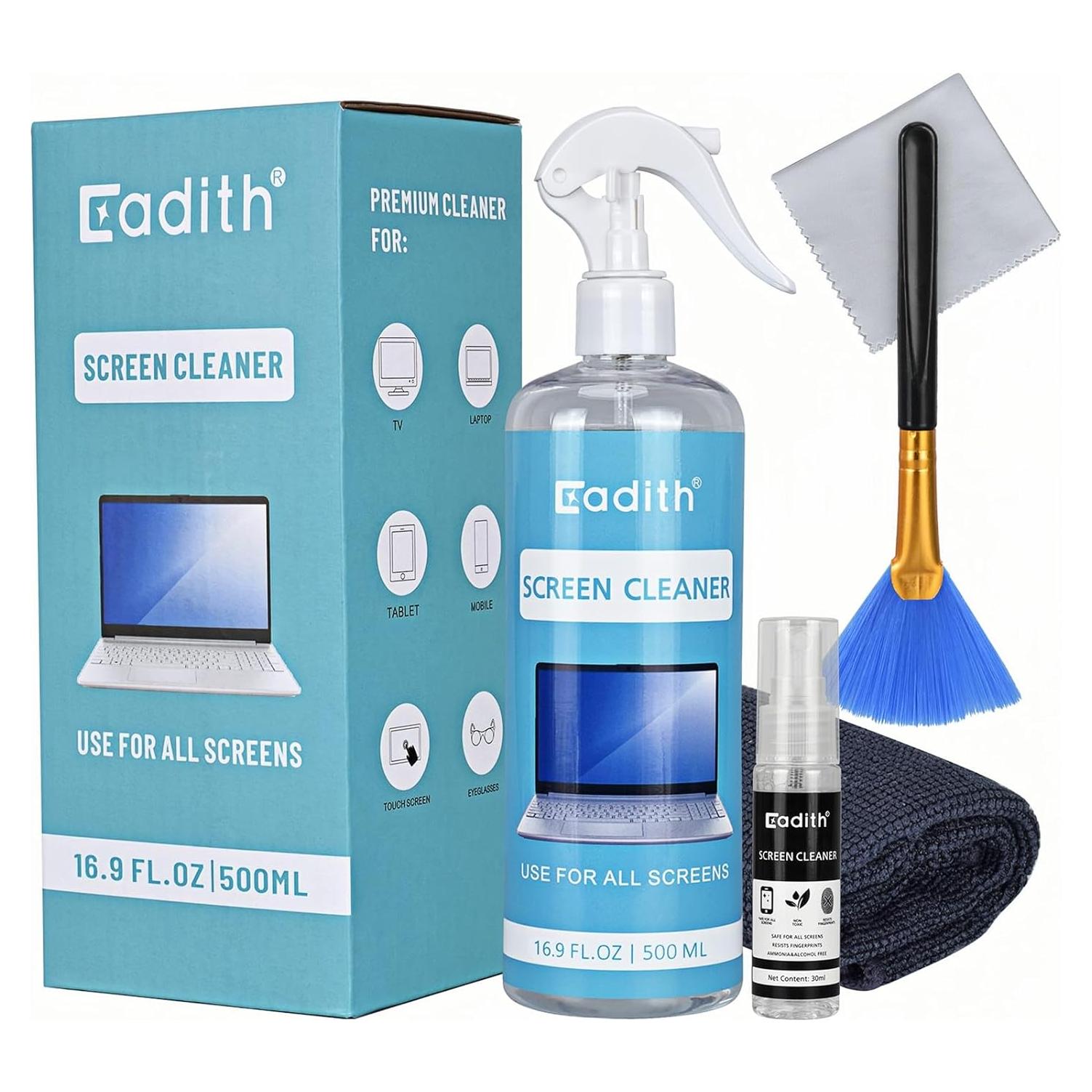 Kit de Limpieza de Pantallas Cadith 500ml con Paños Microfibra