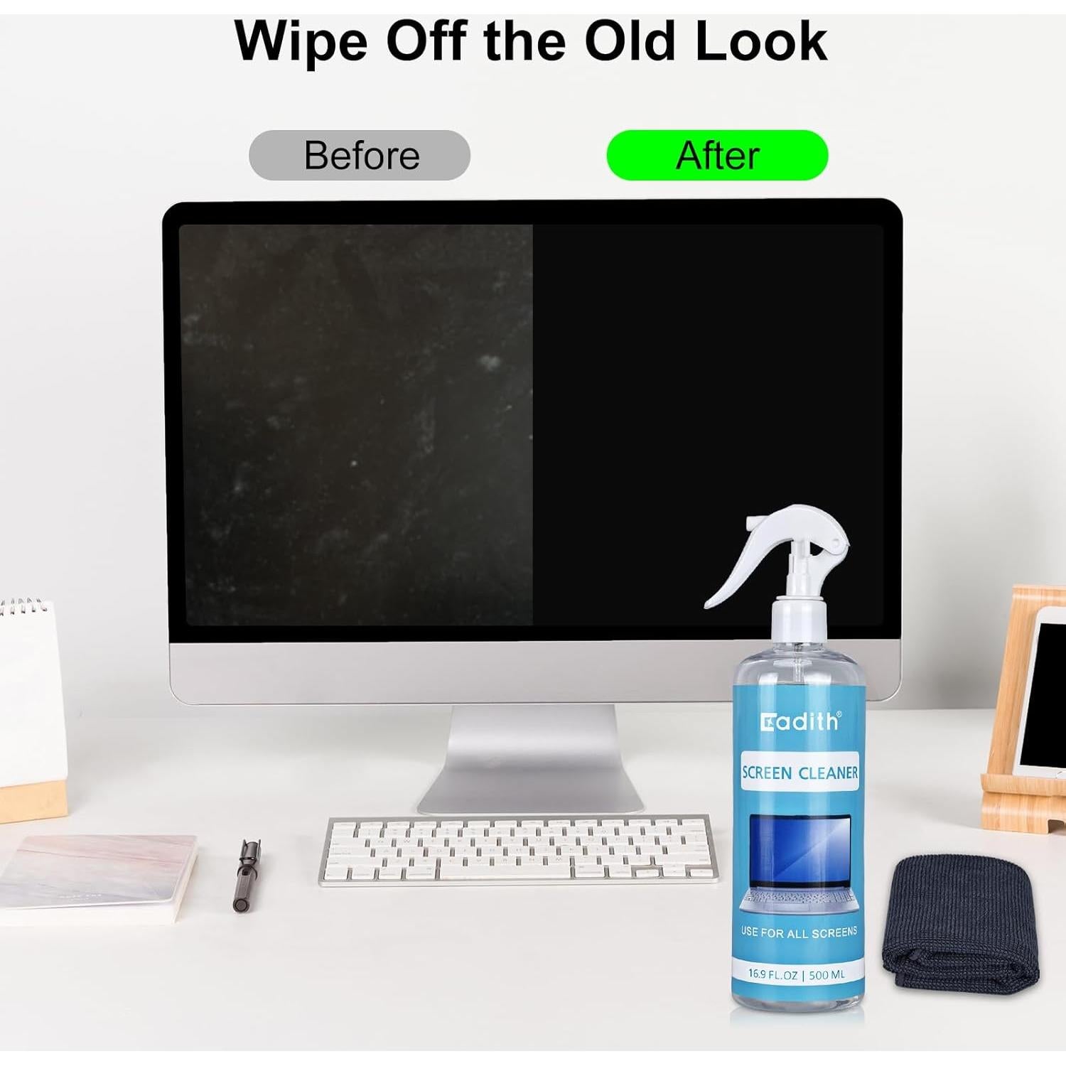 Kit de Limpieza de Pantallas Cadith 500ml con Paños Microfibra