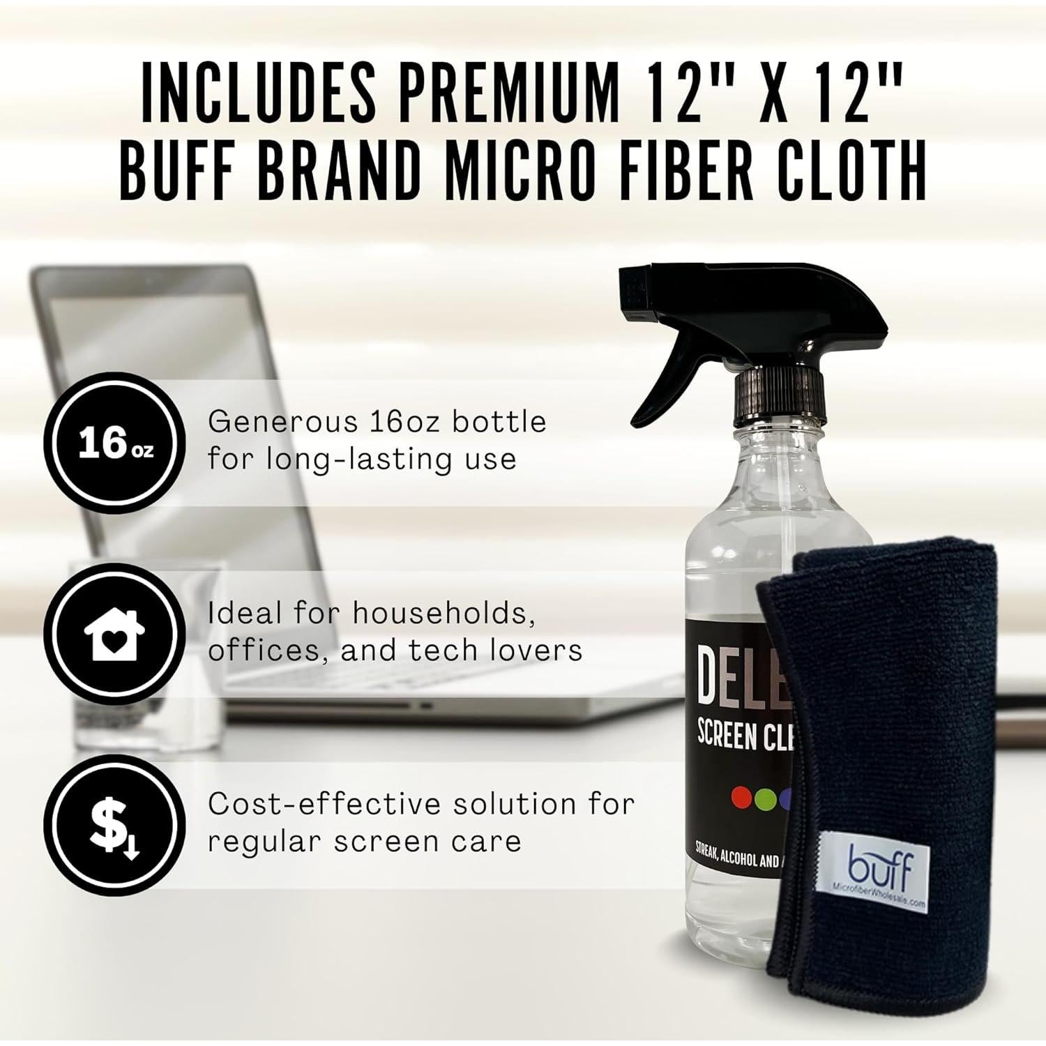 Kit Limpiador de Pantallas Delete 16oz y 2oz con Paño Microfibra