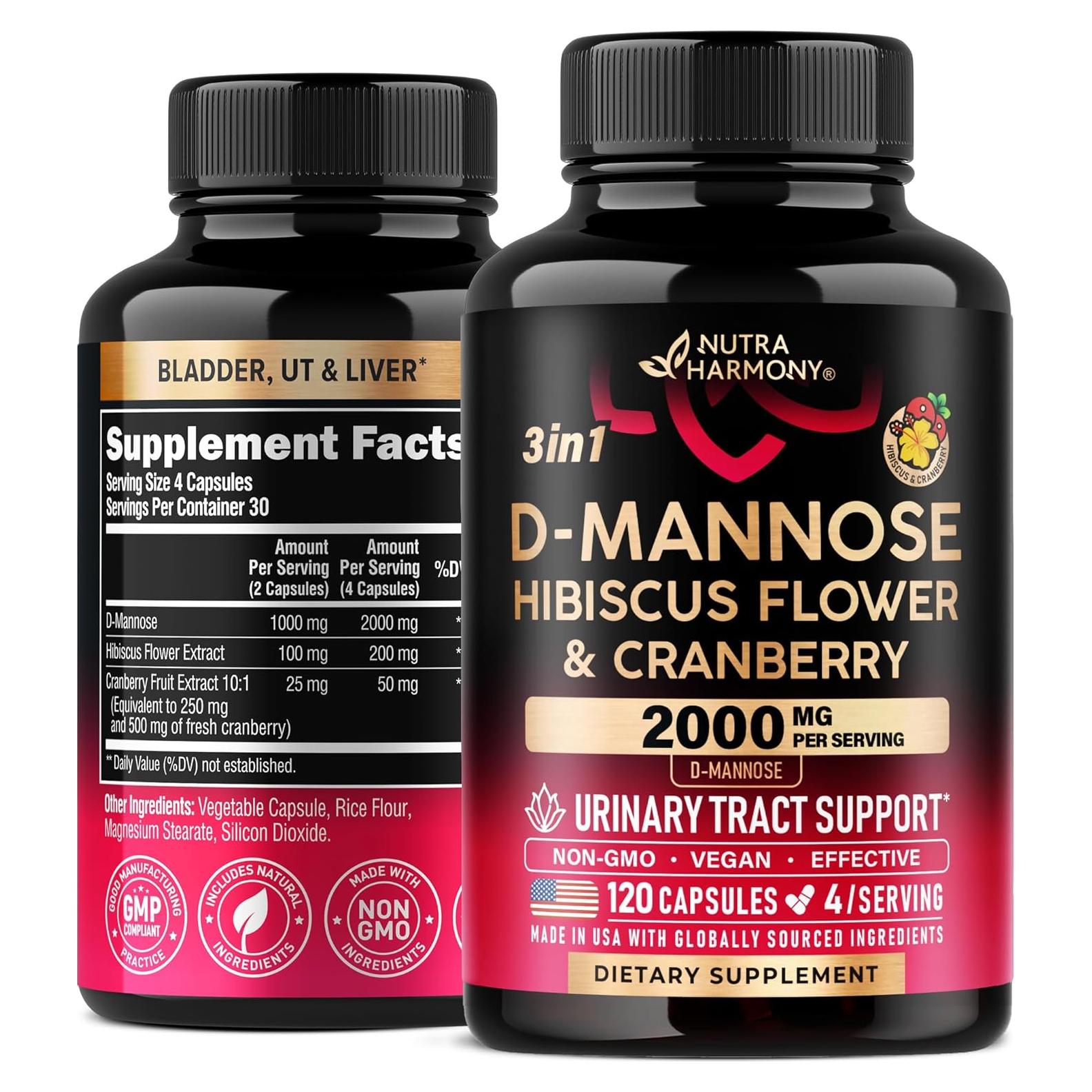 D-Mannose 2000mg Nutra Harmony con Arándano y Hibisco - 120 Cápsulas