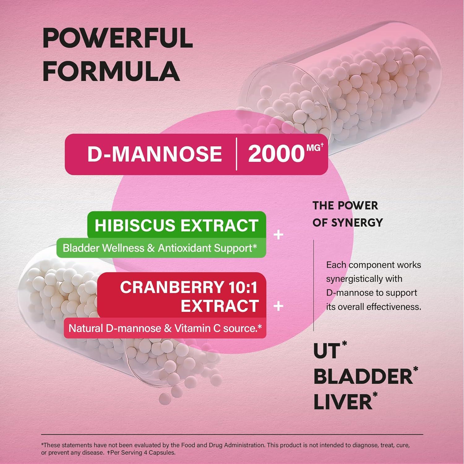 D-Mannose 2000mg Nutra Harmony con Arándano y Hibisco - 120 Cápsulas