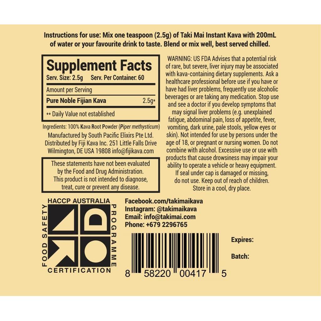 Polvo de Kava Kava Instantáneo Taki Mai 150g - Raíz Premium para Relajación