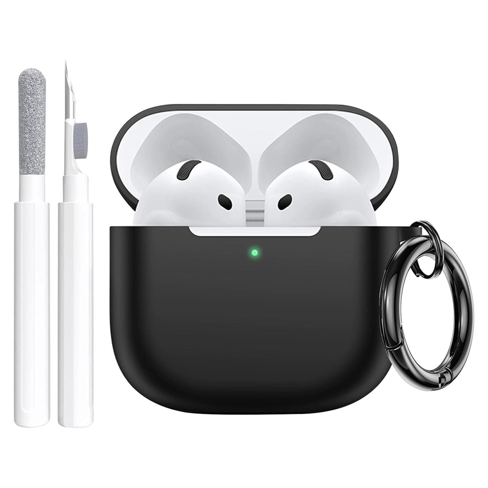 Maxjoy for Apple Airpods 4th Generation Case Cover(2024), Silicone Case with Cleaner Kit & Keychain Compatible Compatible with Airpods 4 case for Women,Men(Black)