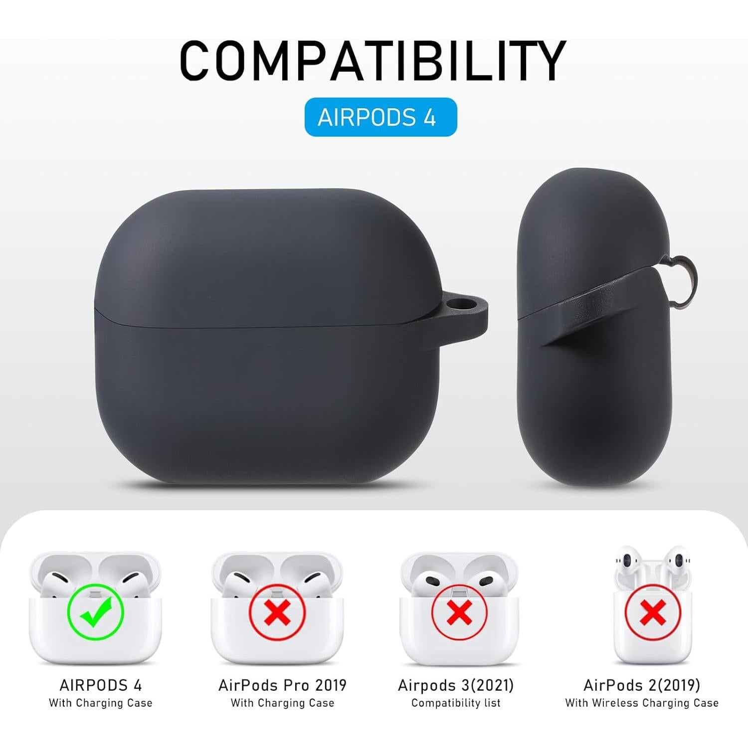 Maxjoy for Apple Airpods 4th Generation Case Cover(2024), Silicone Case with Cleaner Kit & Keychain Compatible Compatible with Airpods 4 case for Women,Men(Black)