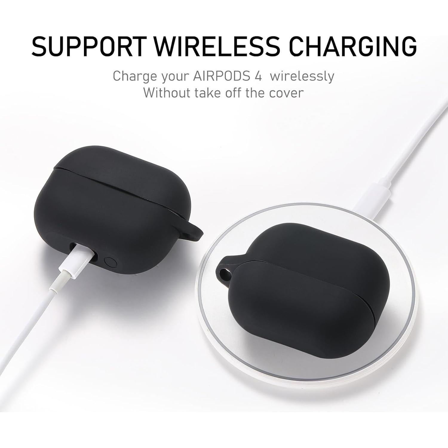 Maxjoy for Apple Airpods 4th Generation Case Cover(2024), Silicone Case with Cleaner Kit & Keychain Compatible Compatible with Airpods 4 case for Women,Men(Black)