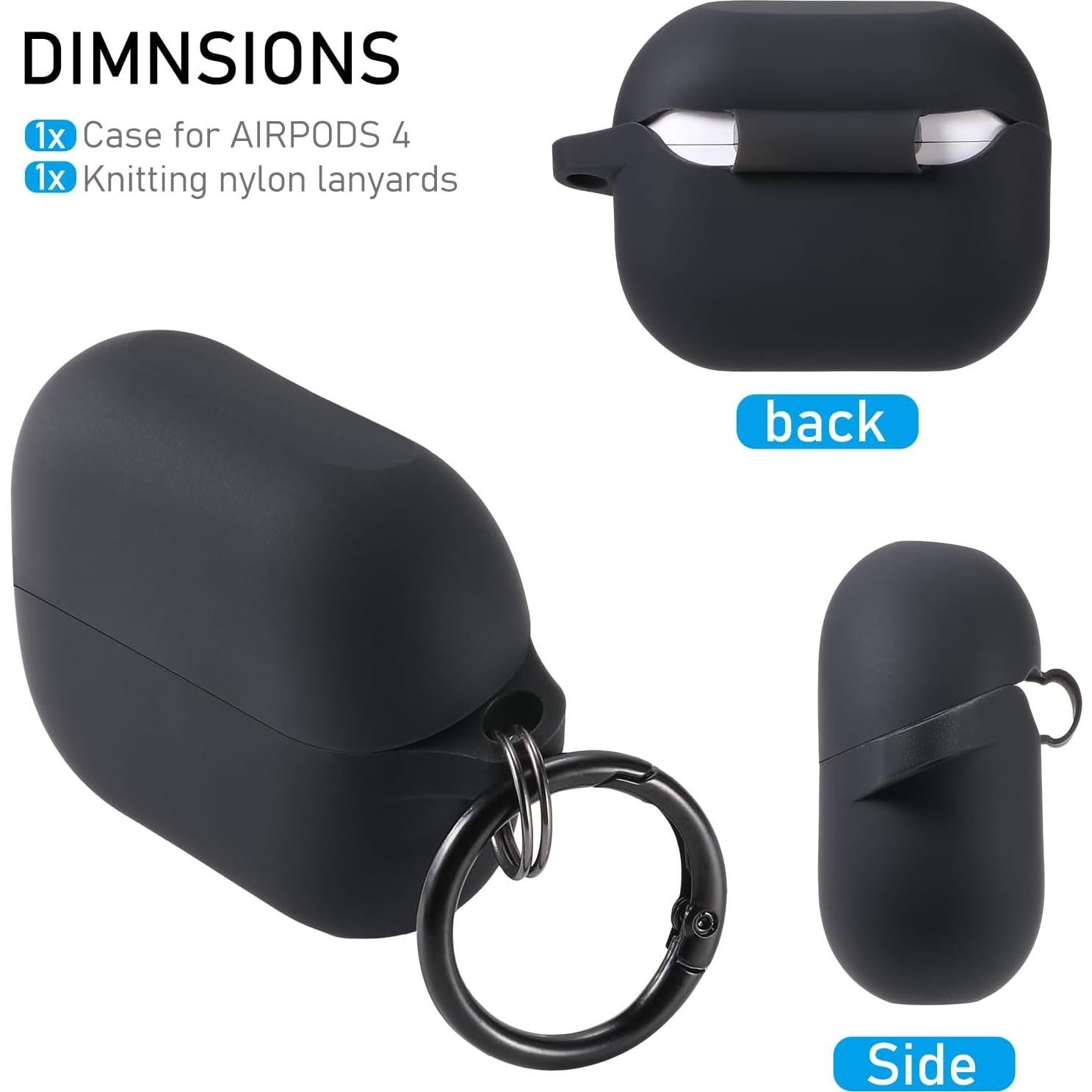 Maxjoy for Apple Airpods 4th Generation Case Cover(2024), Silicone Case with Cleaner Kit & Keychain Compatible Compatible with Airpods 4 case for Women,Men(Black)