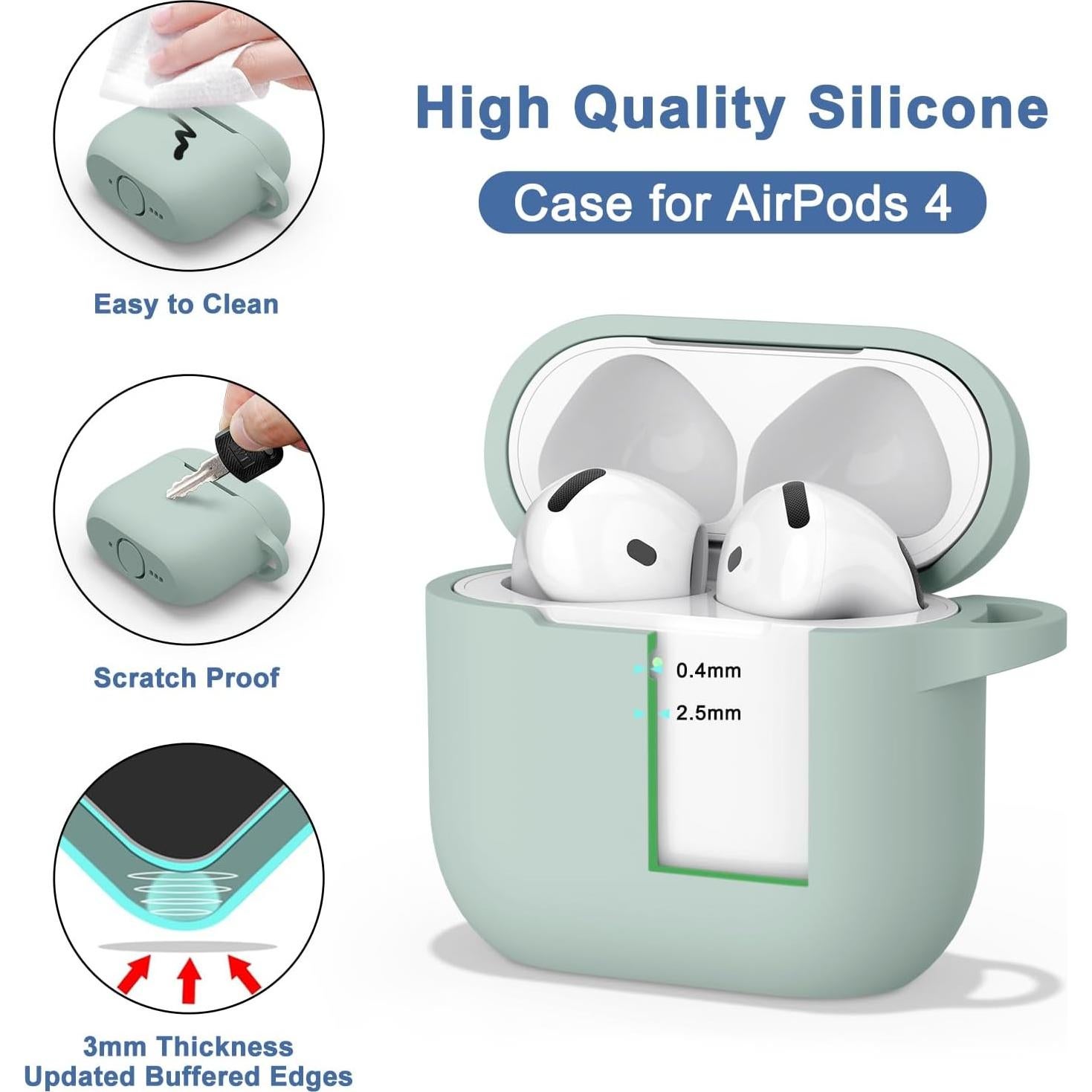 Funda Vanjua Silicona Suave para AirPods 4 - Verde Niebla