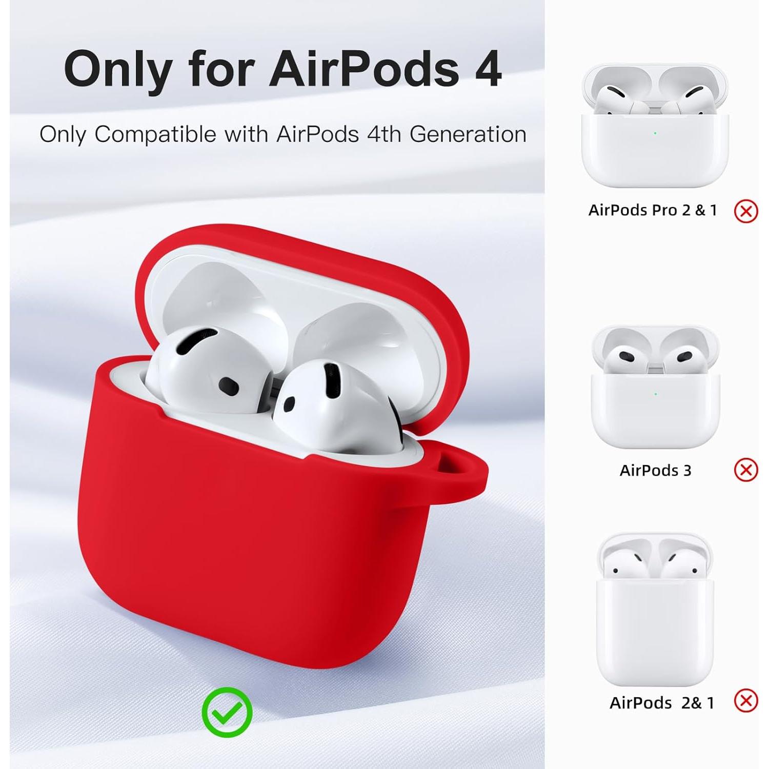 Funda de Silicona DaQin para AirPods 4 - Rojo, Ajuste Perfecto
