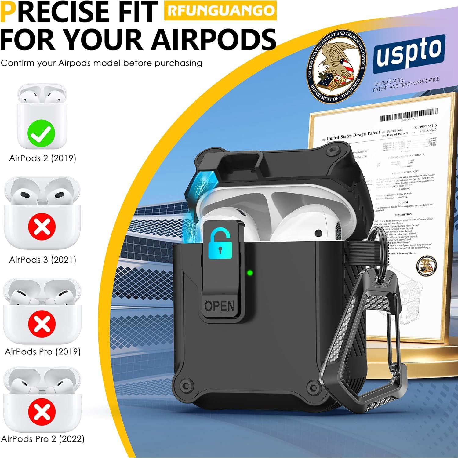 Funda Protectora RFUNGUANGO para AirPods 1ra y 2da - Negro