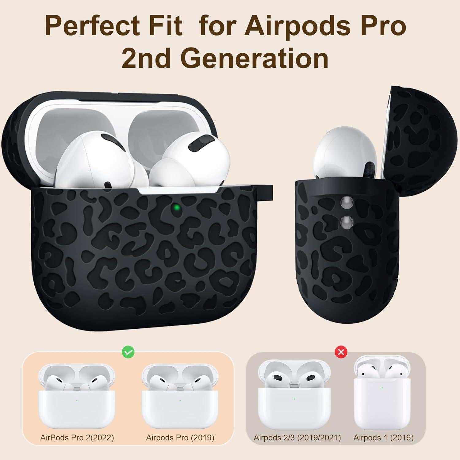 Funda de Silicona DGege para AirPods Pro 2 - Leopardo Negro