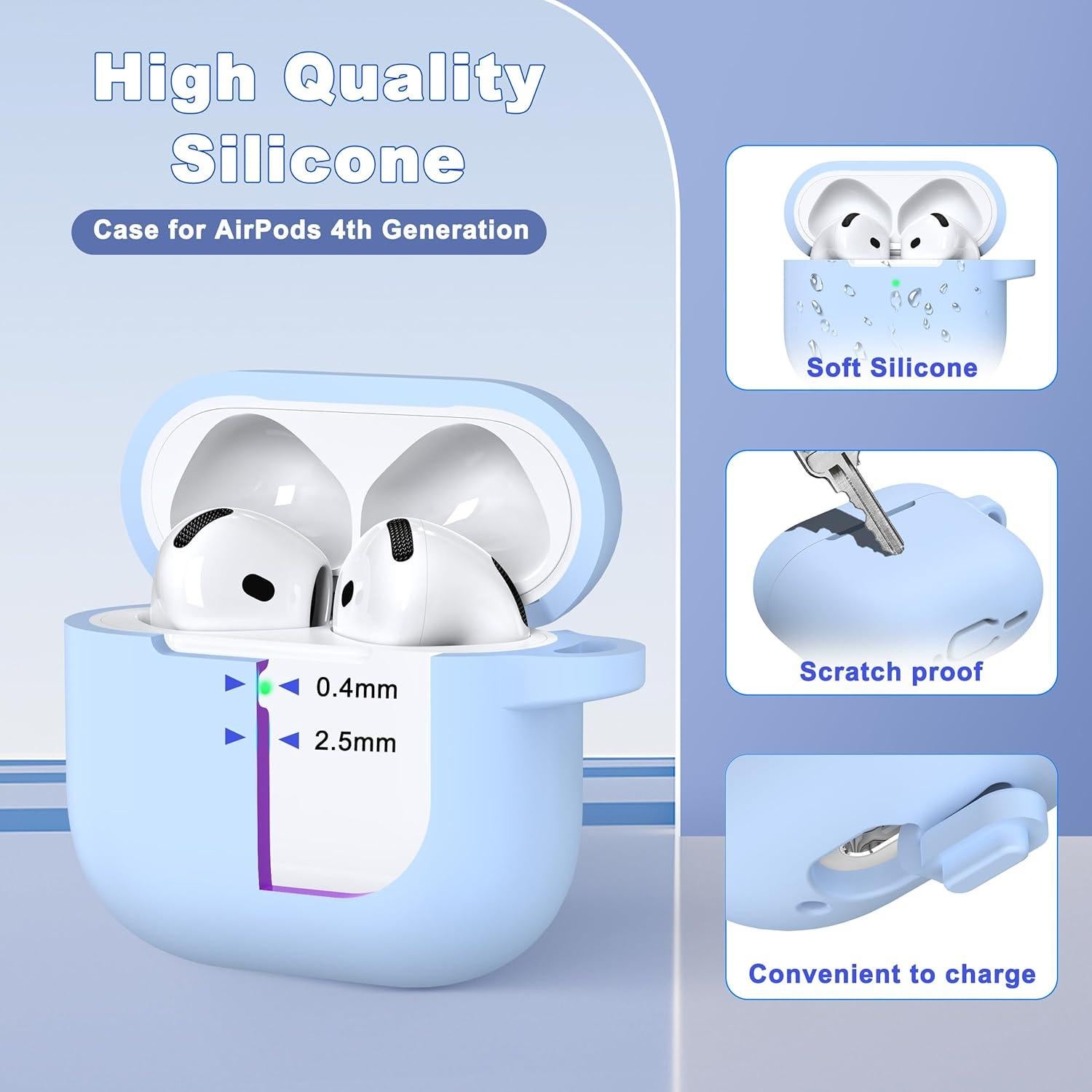 Funda de Silicona para AirPods 4ta Gen MHYALUDO Azul Cielo