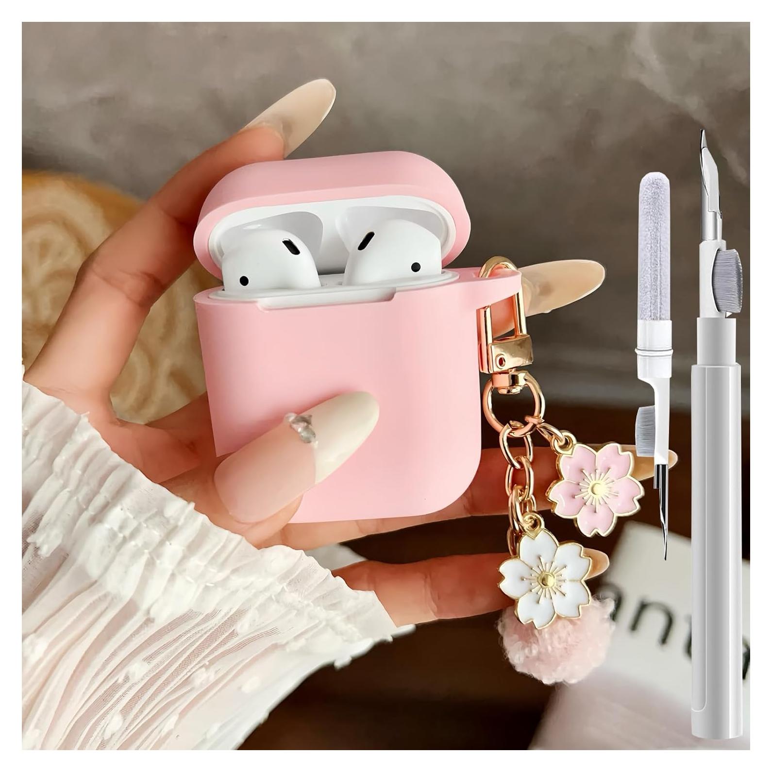 Funda Rosa para AirPods 2/1 GARTOO con Llavero y Kit de Limpieza