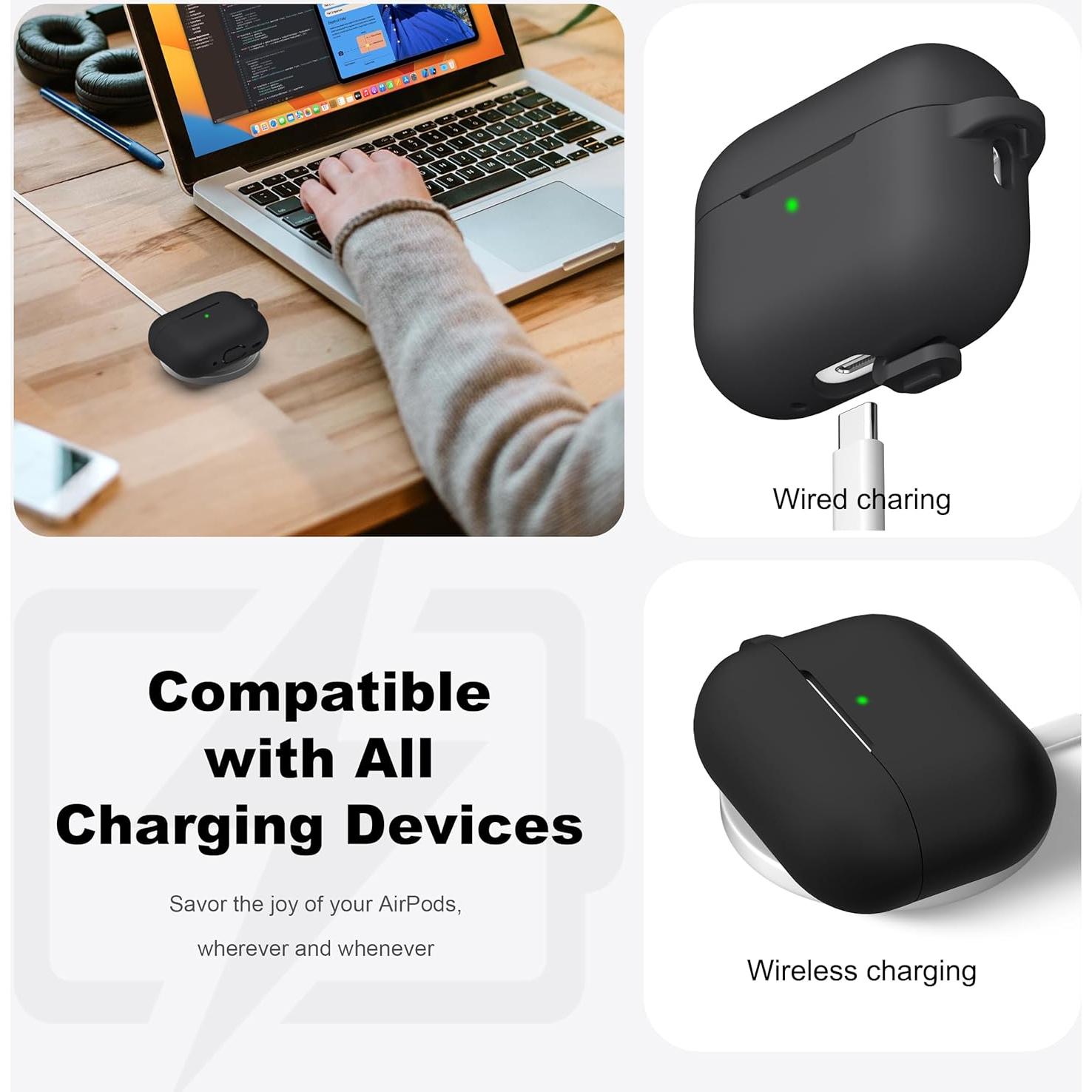 Funda de Silicona R-fun para AirPods Pro 2da/1ra Gen Negra