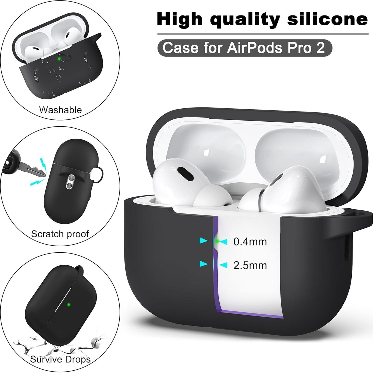 Funda de Silicona R-fun para AirPods Pro 2da/1ra Gen Negra