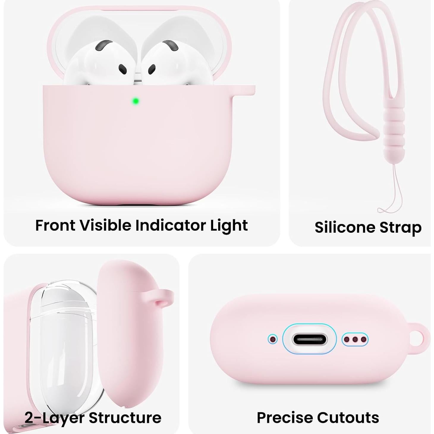 Funda de Silicona ORNARTO para AirPods 4 - Rosa Tiza